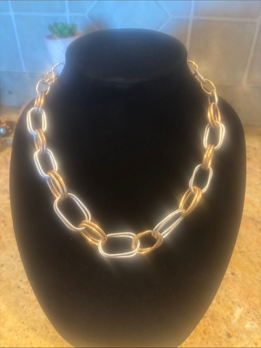 Two-Tone Gold and Silver Link Necklace - Women Jewelry